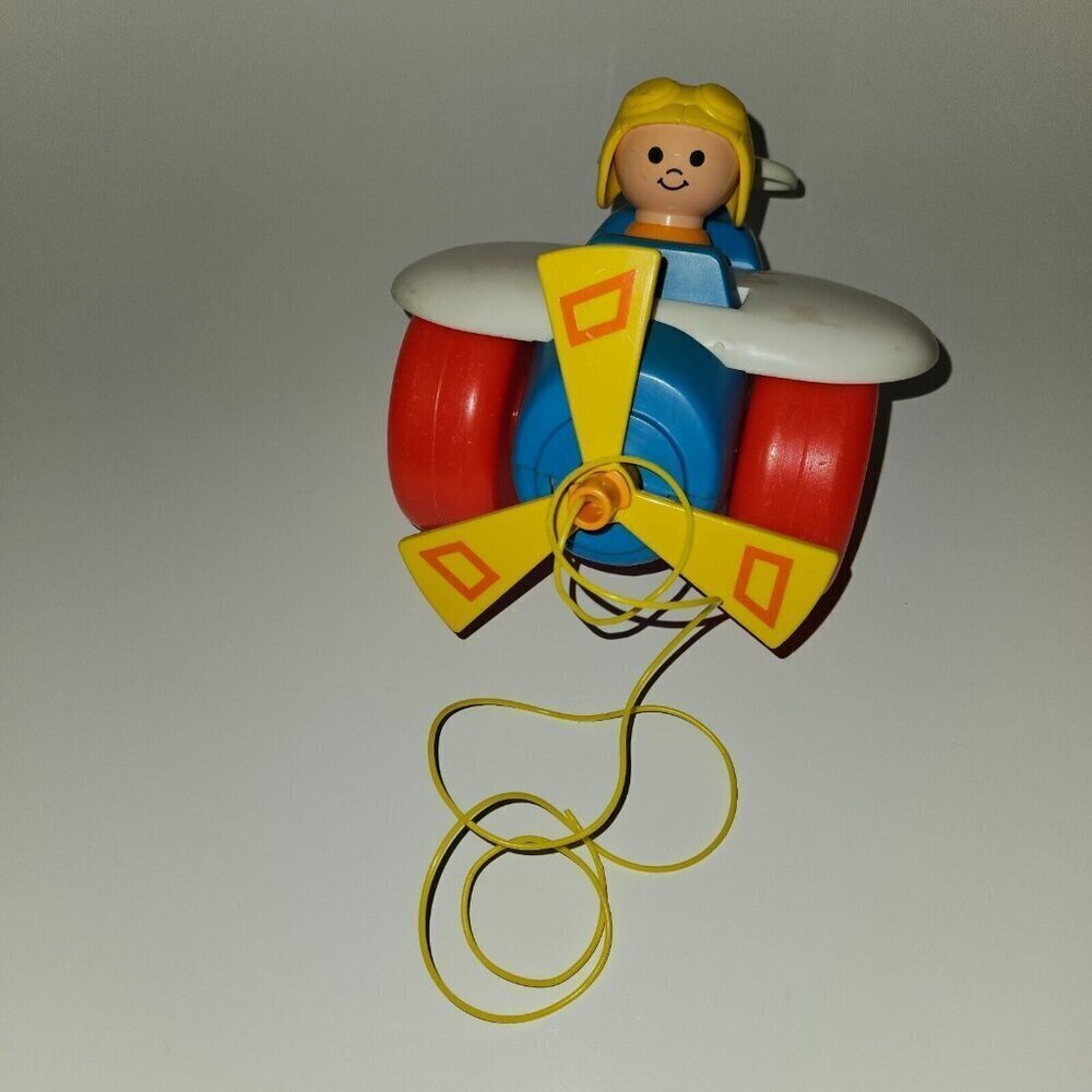 VTG 1980 Fisher Price Airplane With Pilot Pull Toy #171